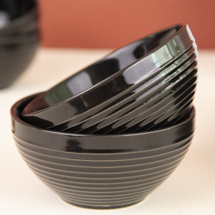 Bold Black Swirl Rice Bowl Set Bowls June Trading