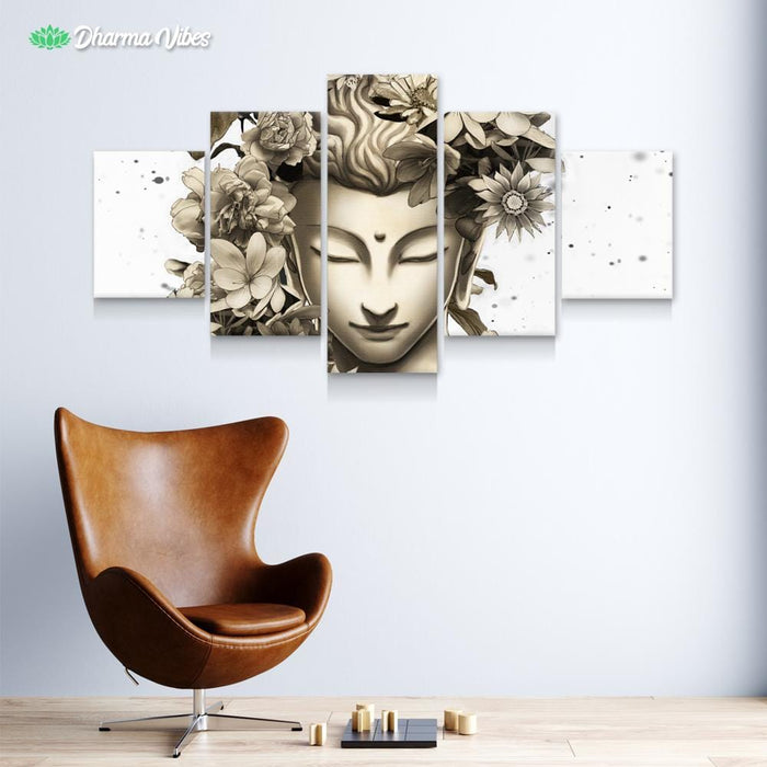 Buddha Flowers Meditation Light Version by McAshe 5-Piece Canvas