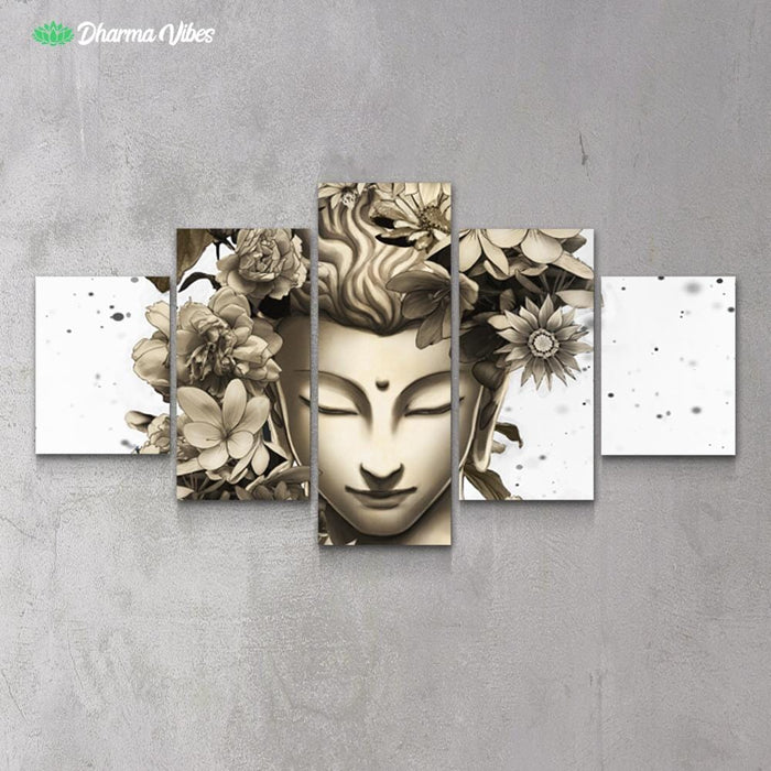 Buddha Flowers Meditation Light Version by McAshe 5-Piece Canvas