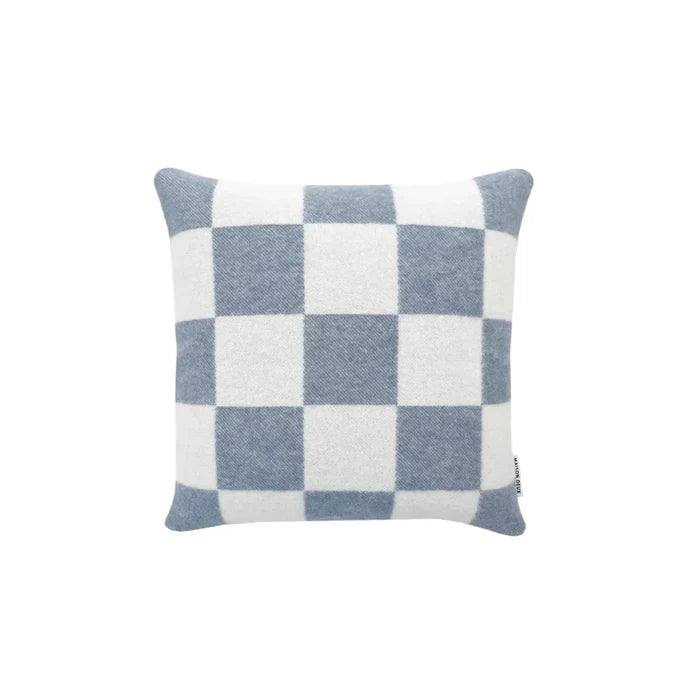 Checkerboard Denim Blue White Cushion - Rugs by Roo