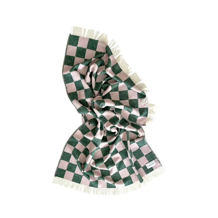 Checkerboard Green Pink Blanket - Rugs by Roo