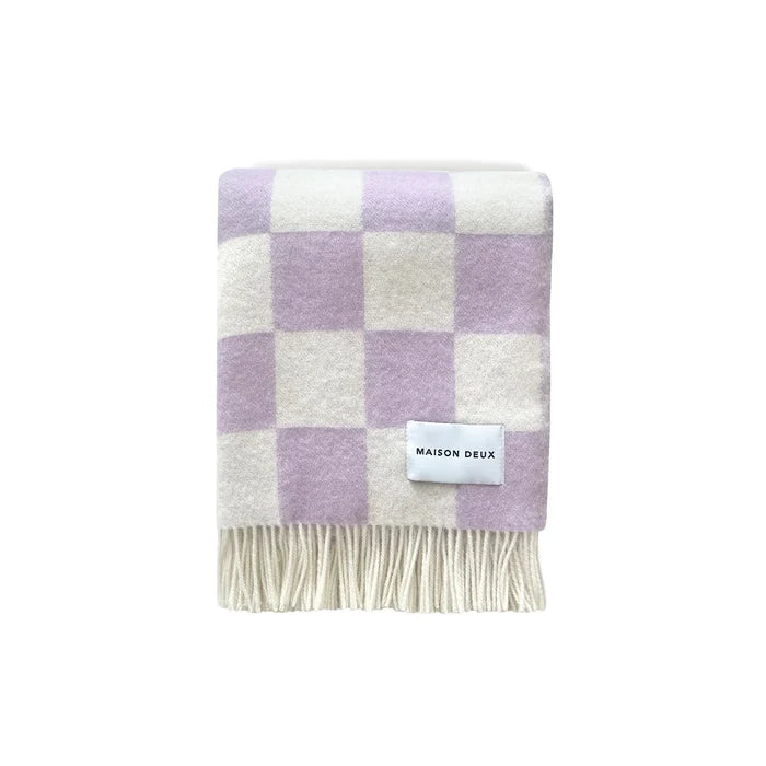 Checkerboard Lilac White Blanket - Rugs by Roo