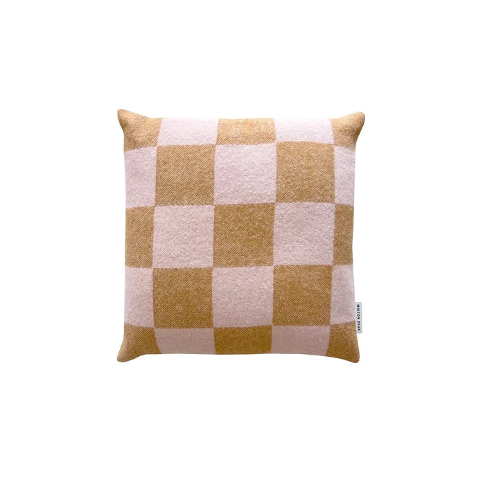 Checkerboard Terra Brown Pink Cushion - Rugs by Roo