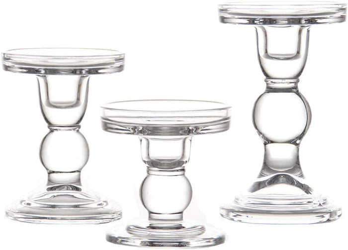 Clear Glass Candle Holder Set of 3