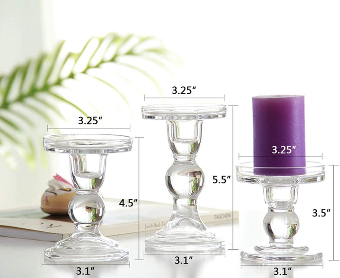 Clear Glass Candle Holder Set of 3