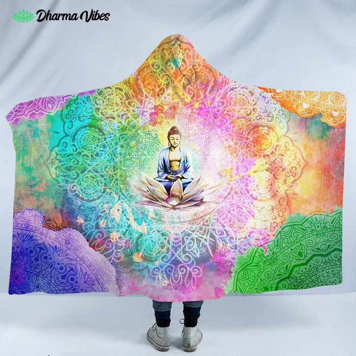 Colorful Buddha Meditation by Mcashe Hooded Blanket