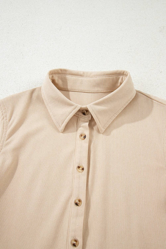 Corduroy Half Button Collared Long Sleeve Mini Dress