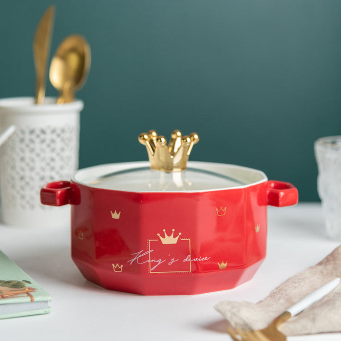 Crown Cap Ceramic Casserole with Lid Casserole June Trading
