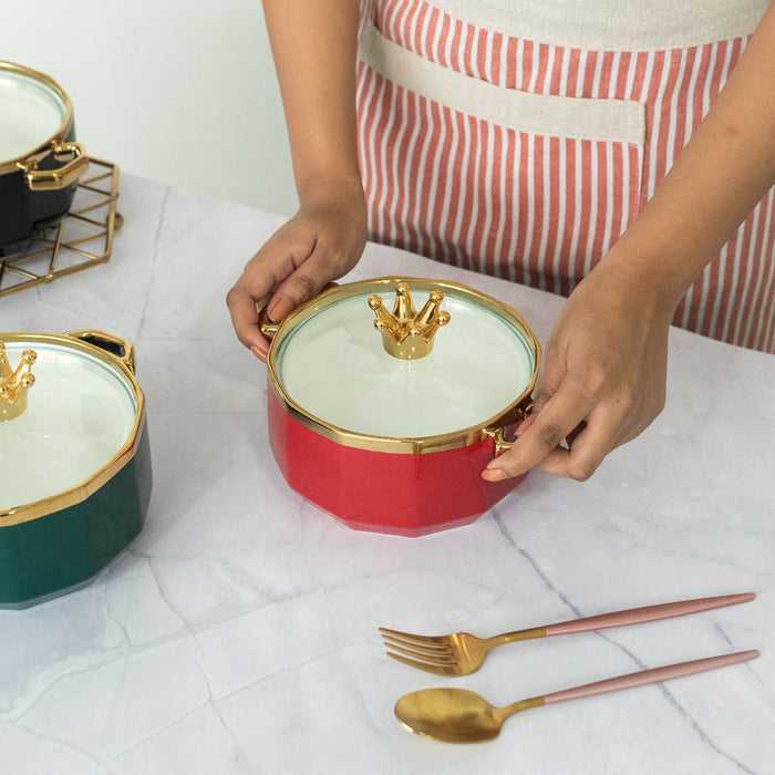 Crown Cap Ceramic Casserole with Lid Casserole June Trading