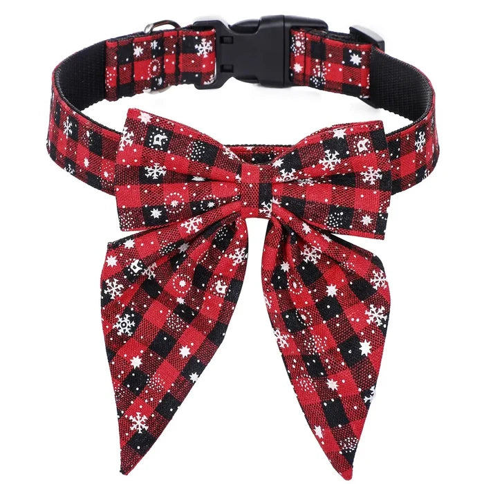 Dog Bow Tie Collar: Christmas Snowflake Cotton Pet Neckwear