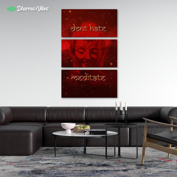 Don_t Hate Meditate Red by BuddhArt 3-Piece Canvas