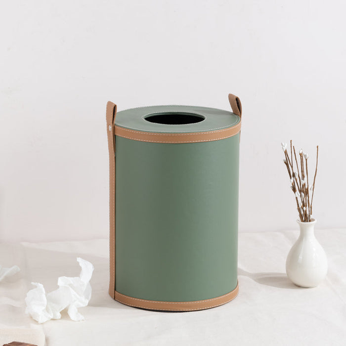 Elegant Emerald Vegan Leather Storage Home Organizers Desk Organisers June Trading Desk Trash Bin
