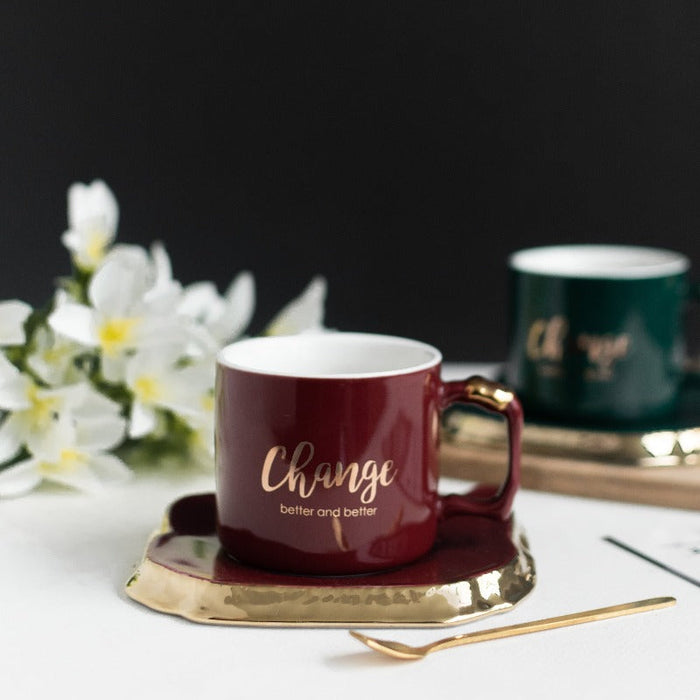 Elegant Gold Rimmed Coffee Cup Saucer Set Coffee Mugs June Trading