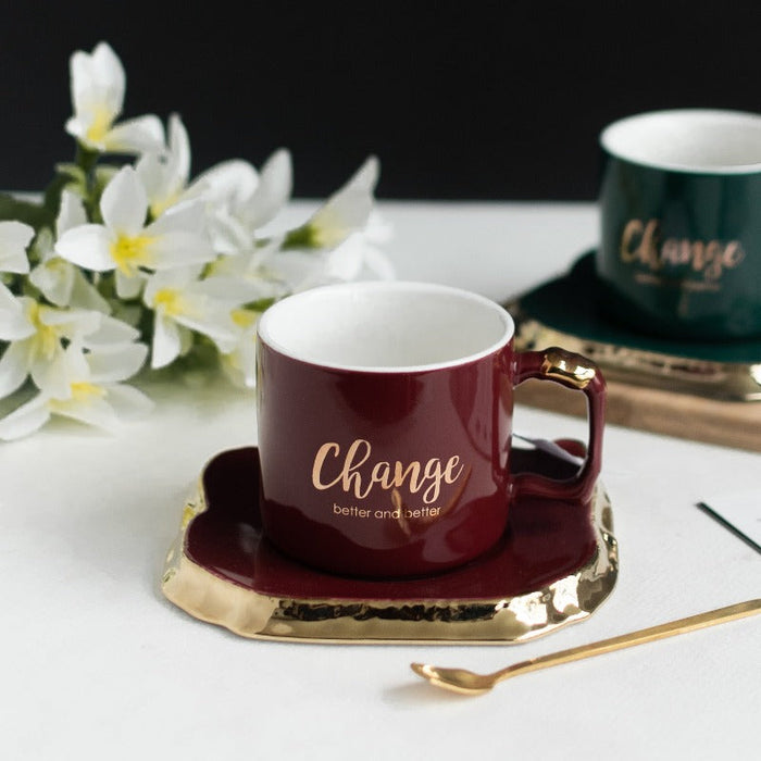 Elegant Gold Rimmed Coffee Cup Saucer Set Coffee Mugs June Trading