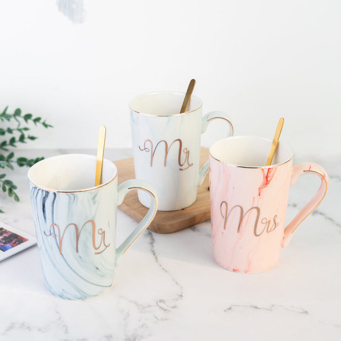 Elegant Mr. & Mrs. Marble Coffee Mug With Lid Coffee Mugs June Trading