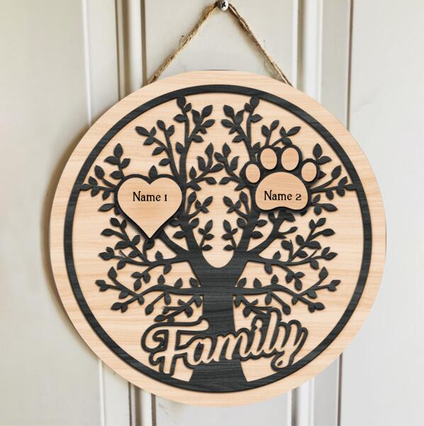 Family Tree - Hearts And Paws - Personalized Door Sign