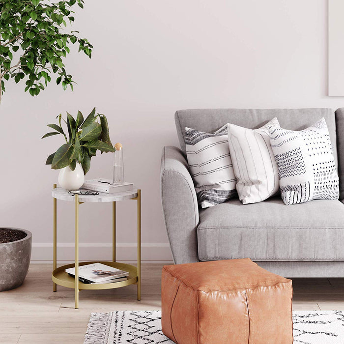 Faux Marble Round End Table