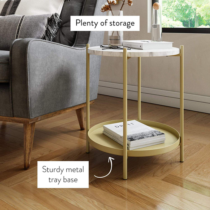 Faux Marble Round End Table
