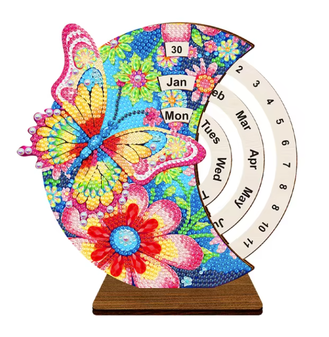 Flower Butterfly Diamond Painting Perpetual Calendar