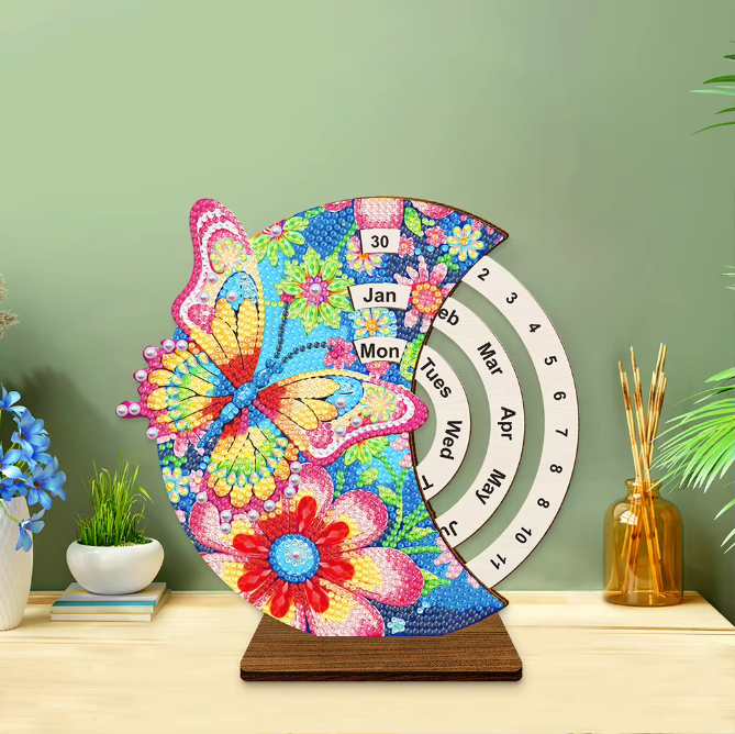 Flower Butterfly Diamond Painting Perpetual Calendar