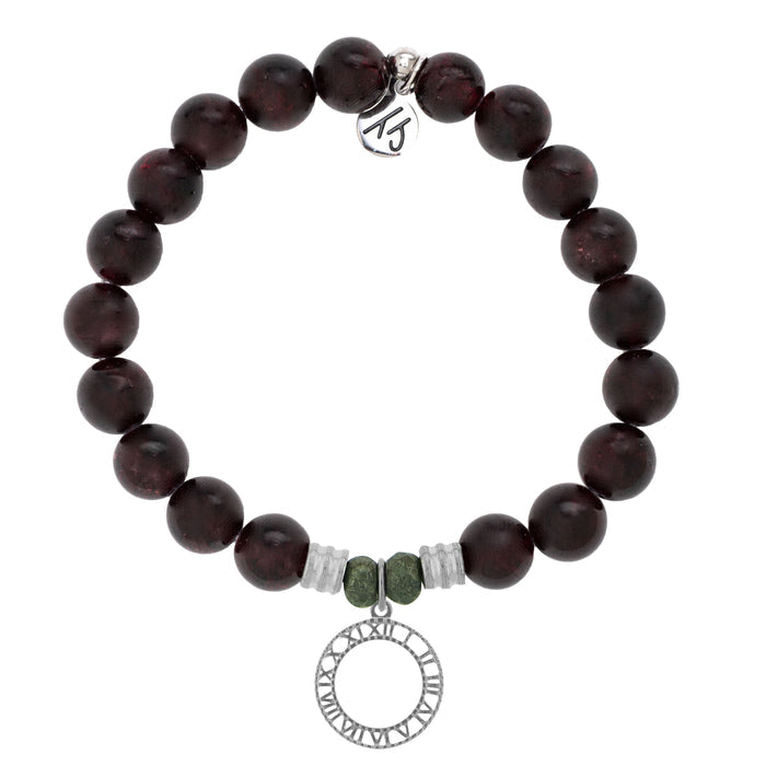 Garnet Stone Bracelet with Timeless Sterling Silver Charm