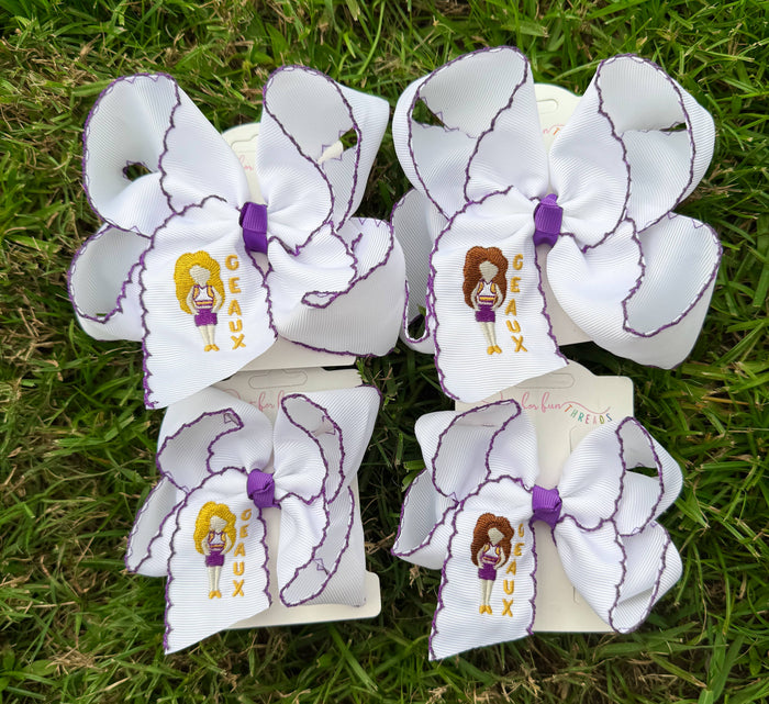 GEAUX Game Day Girl Embroidered Bow: Brown Hair / 4 inch
