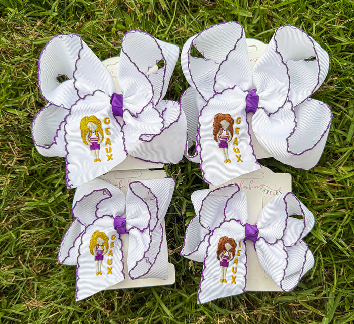 GEAUX Game Day Girl Embroidered Bow: Brown Hair / 4 inch