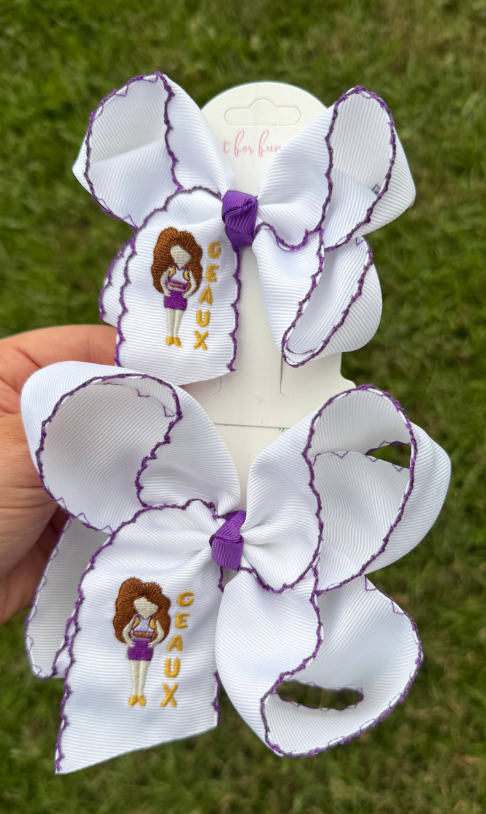 GEAUX Game Day Girl Embroidered Bow: Brown Hair / 4 inch
