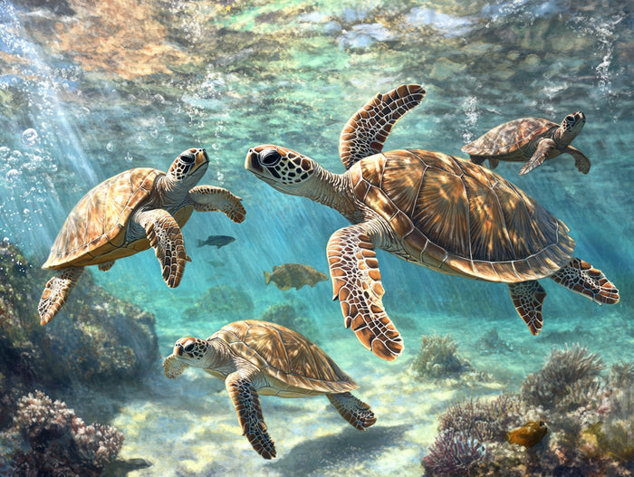 Gentle Sea Turtles Underwater