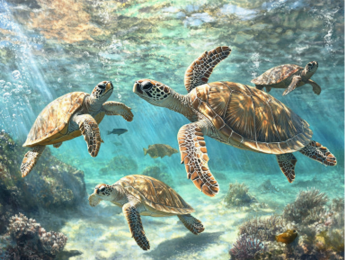 Gentle Sea Turtles Underwater