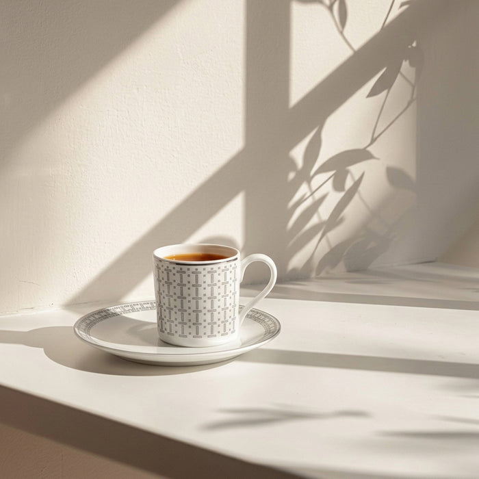 Geo Rose Grey & Platinum Espresso Cup Saucer 14.5 cm