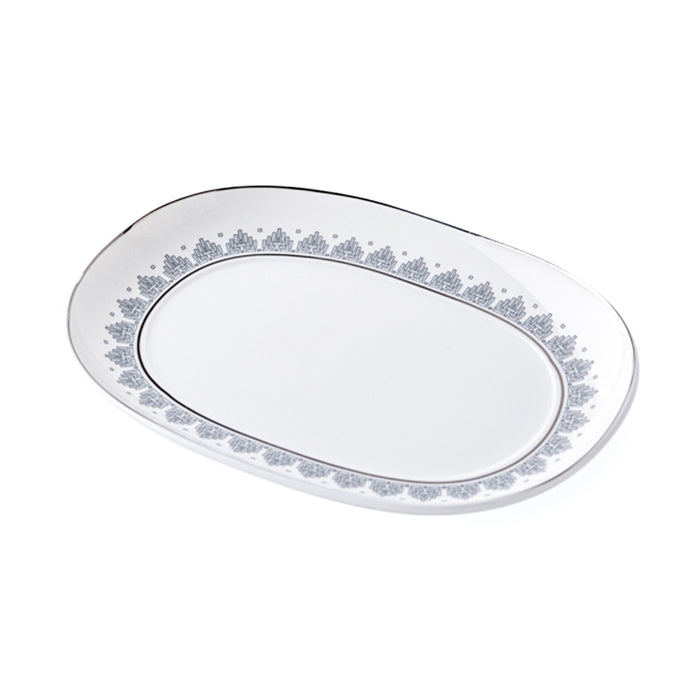 Geo Rose Grey & Platinum Oval Pickle Dish 20cm