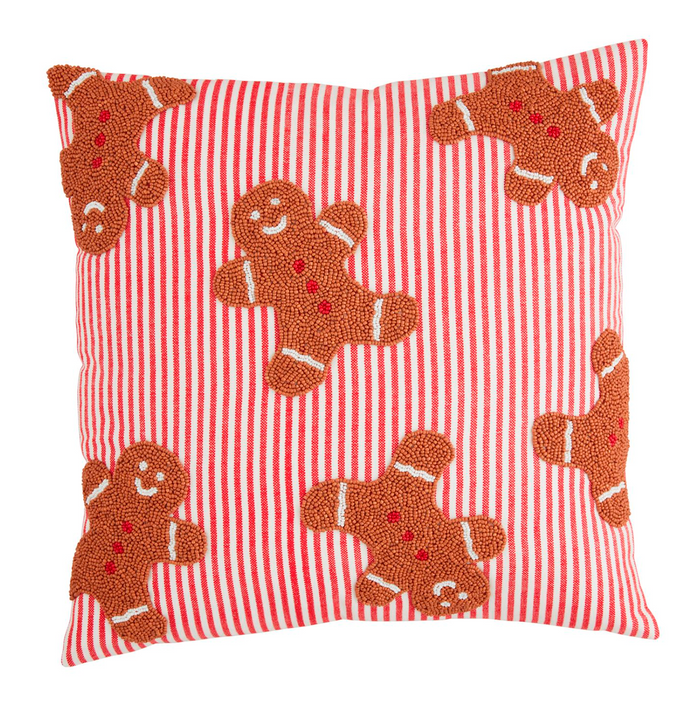 Gingerbread Beaded Pillow - Pine & Moss