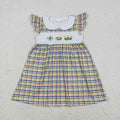 Girls Mardi Gras Checked Embroidery Donuts Anchors Dresses