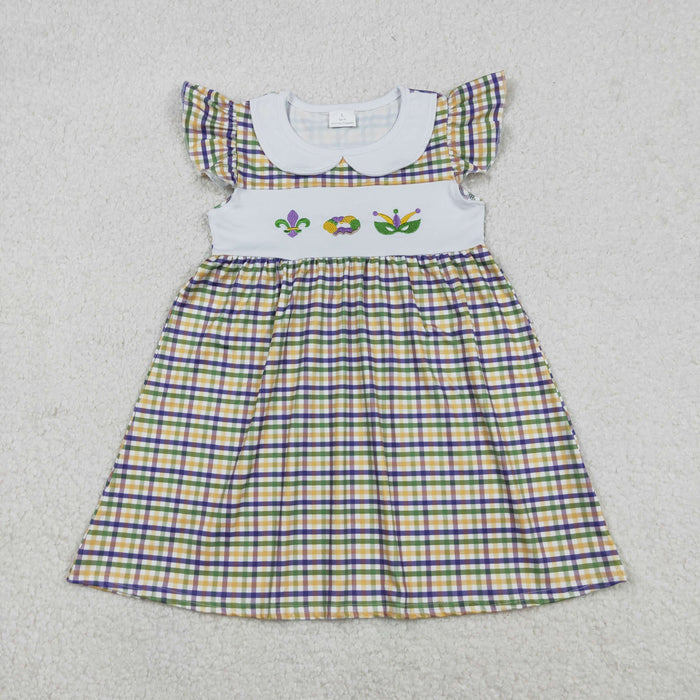 Girls Mardi Gras Checked Embroidery Donuts Anchors Dresses