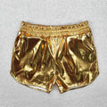 Girls Pockets Leather Metallic Elastic Bottom Shorts