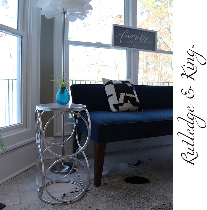 Glam Silver End Table with Marble Top