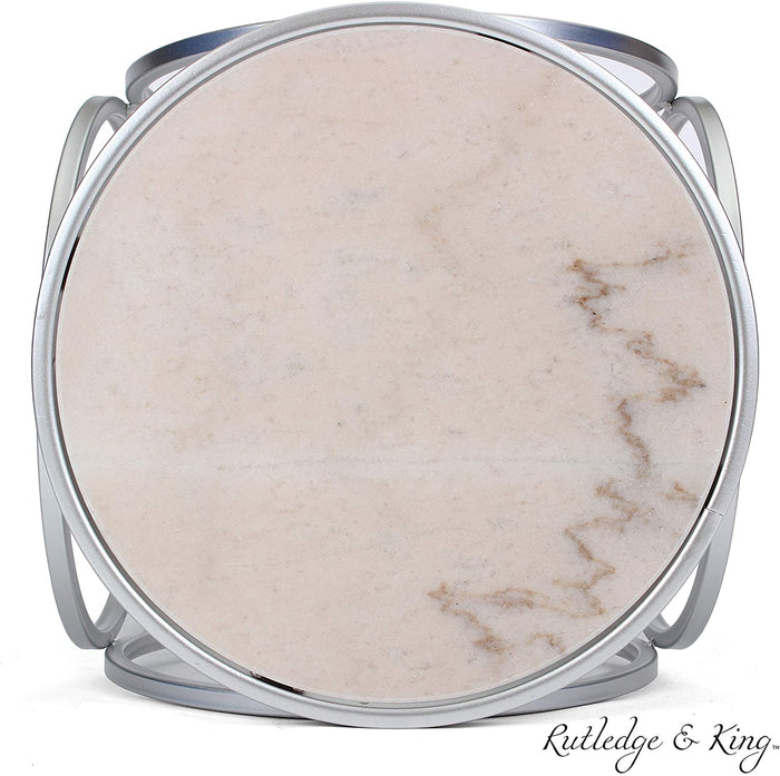 Glam Silver End Table with Marble Top