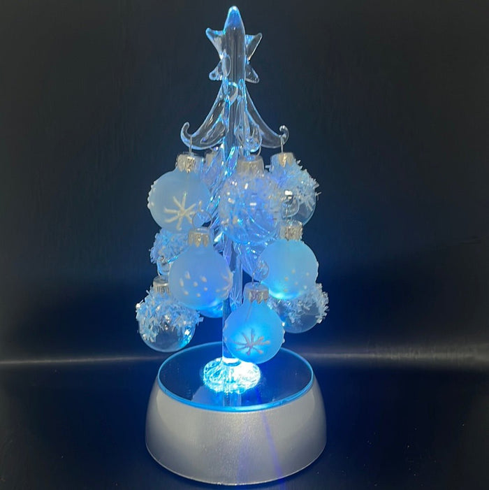 Glass Art - Light up Christmas Tree - Clear Glass Ornaments 6"
