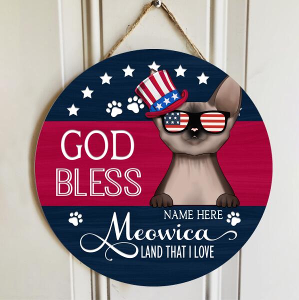 God Bless Meowica - Personalized Cat Door Sign