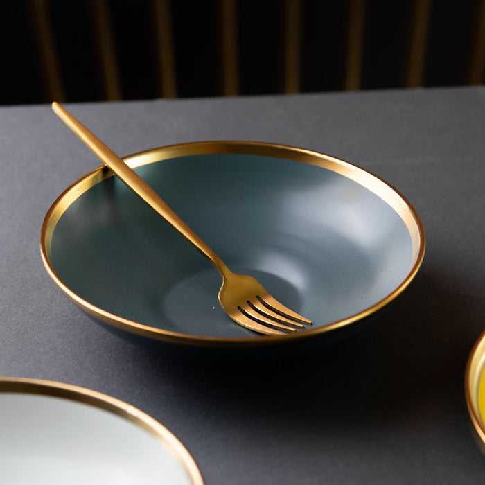 Gold Edge Suave Main Course Bowl Pasta Bowl June Trading Stone Blue