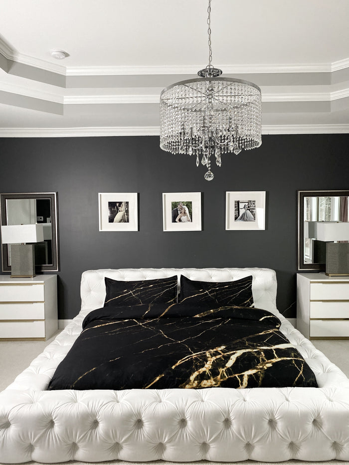 Gold Glitter Black Duvet Cover Set