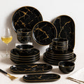 Gold On Black Marble Round 20-Piece Dinnerware Set