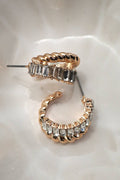 GOLD RHINESTONE INTWINED HUGGIE HOOP EARRINGS