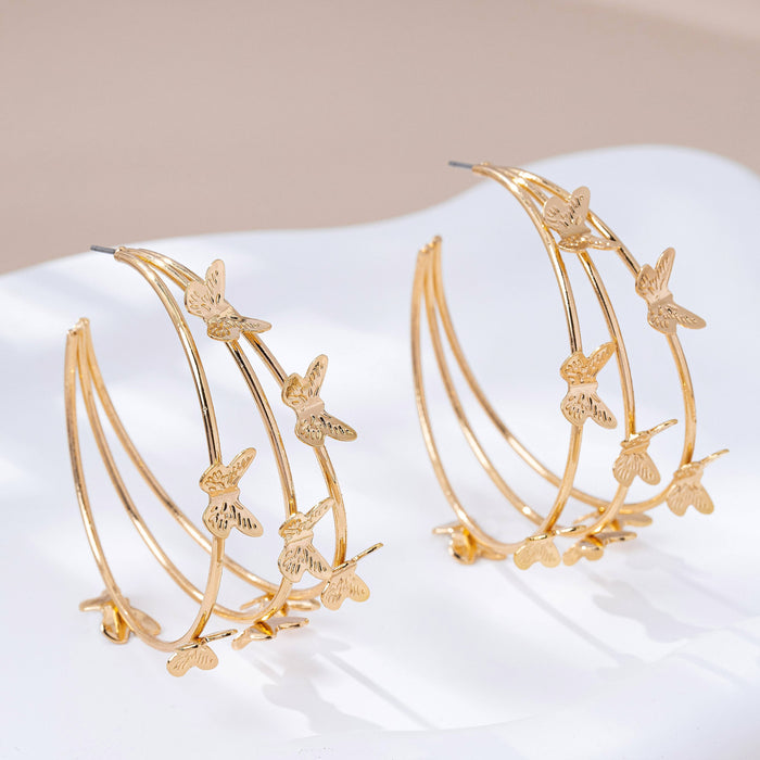 Gold-Tone Triple Butterfly Hoop Earrings