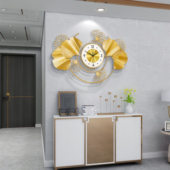 Golden Gingko Leaves Modern Wall Clock Wall Clocks June Trading