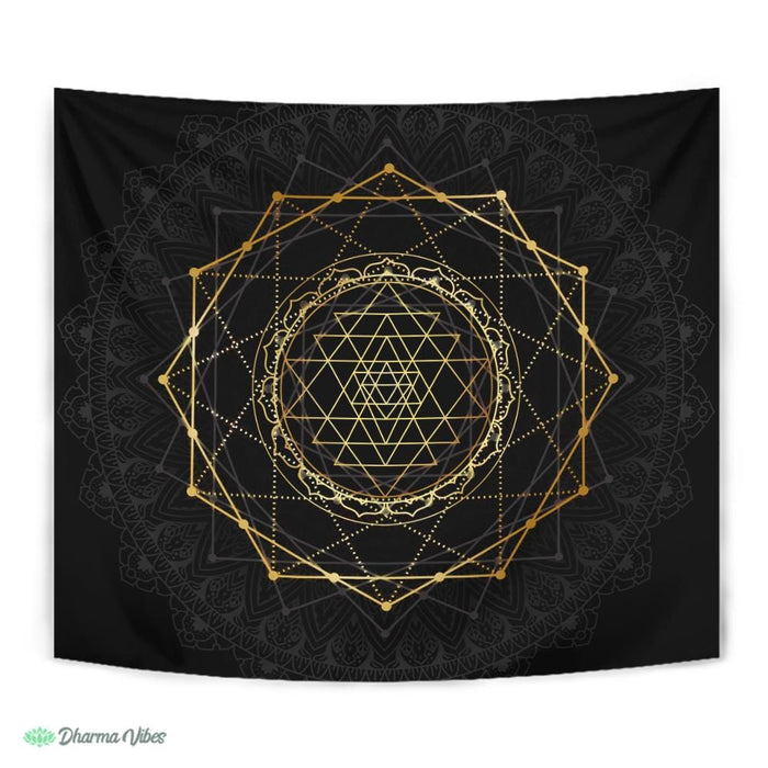 Golden Sacred Sri Yantra by McAshe Tapestry