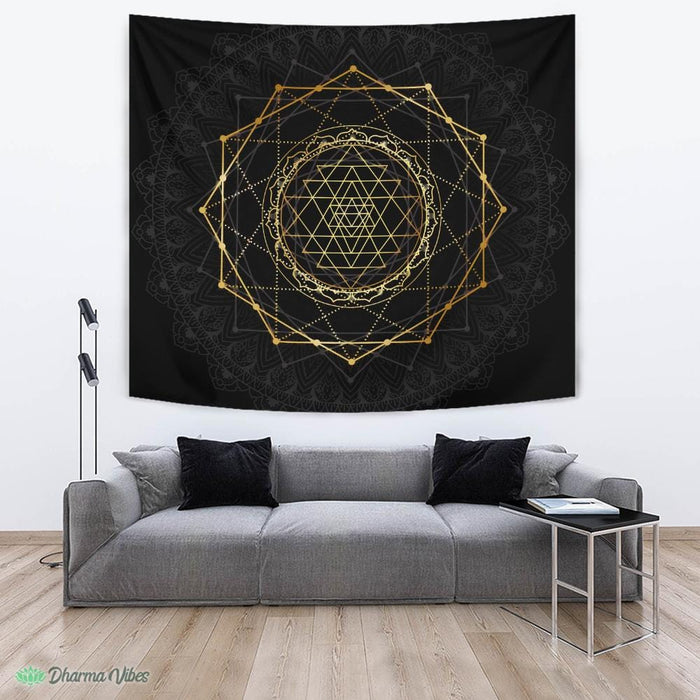 Golden Sacred Sri Yantra by McAshe Tapestry