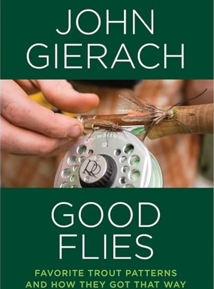 The cover of a fly fishing book by John Gierach with photo of someone holding a fly over the reel of their rod.
