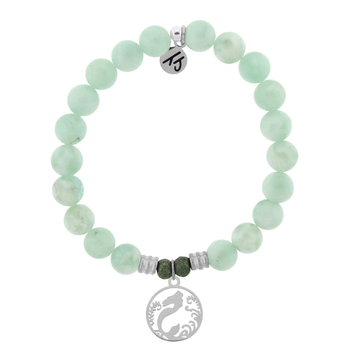 Green Angelite Bracelet with Mermaid Sterling Silver Charm